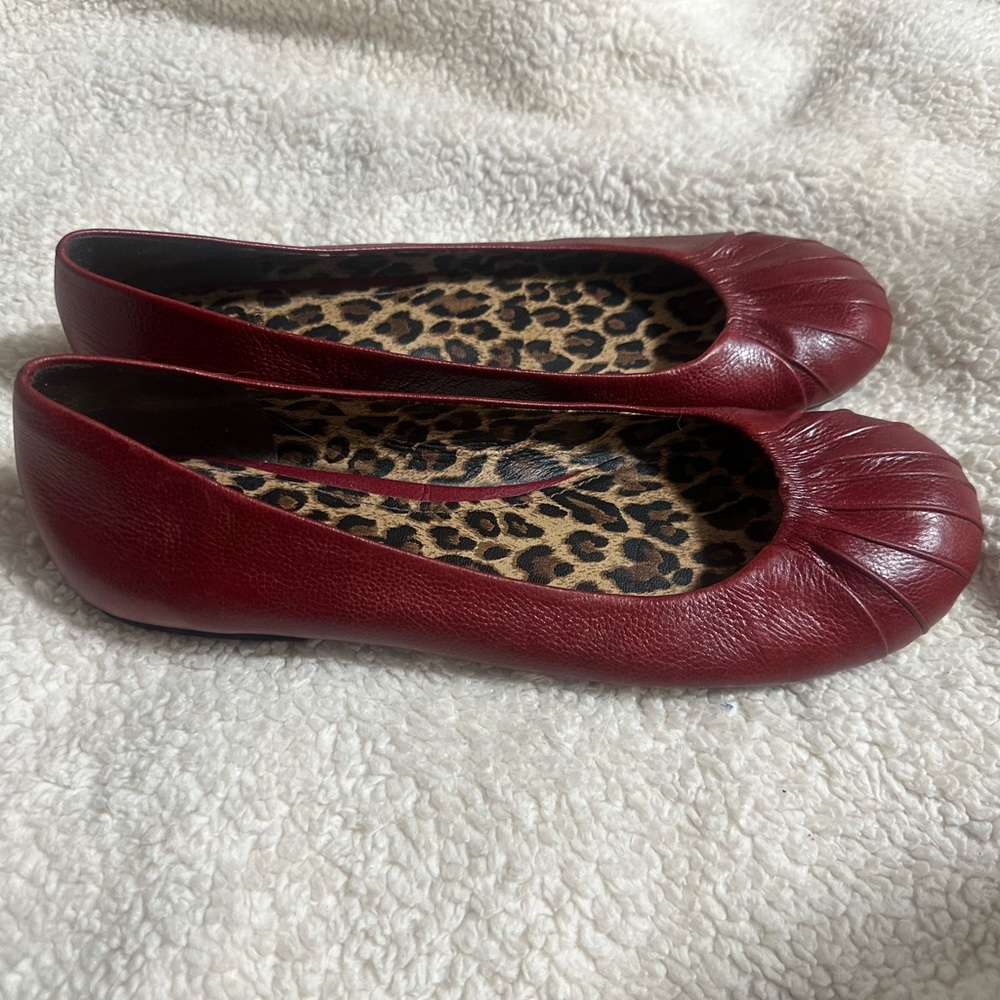Gianni Bini Red Leather Pleat It Ballet Flat